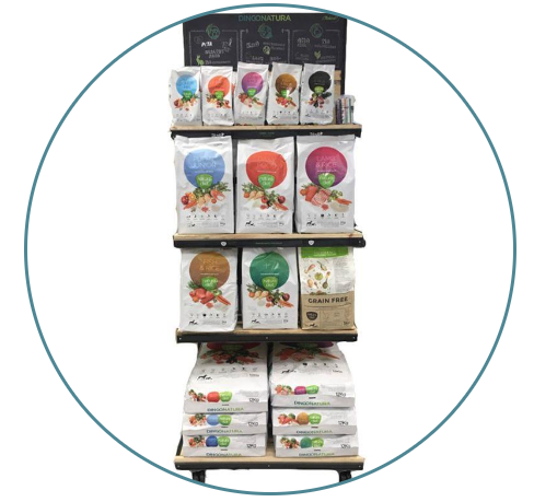 Dingonatura houten en stalen displaystandaard op wielen 80 x 200 cm